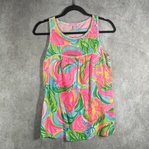 Lilly Pulitzer Tank Top Women XS Pink Green So A Peeling Flutter Racerback Beach